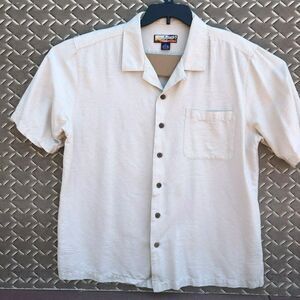 Havana Jack cafe size extra large 100% silk beige button front coconut buttons
